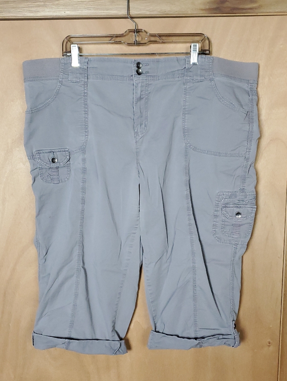 Sonoma Women's Light Gray Ribbed-Waist Cotton Blend Pants